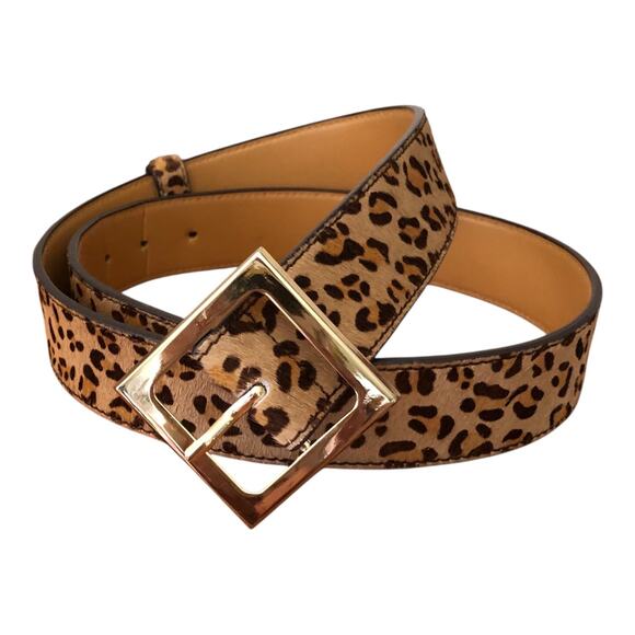 Leopard Print Belt Genuine Leather Face With PVC Backing & Gold tone Buckle XL - Picture 1 of 12
